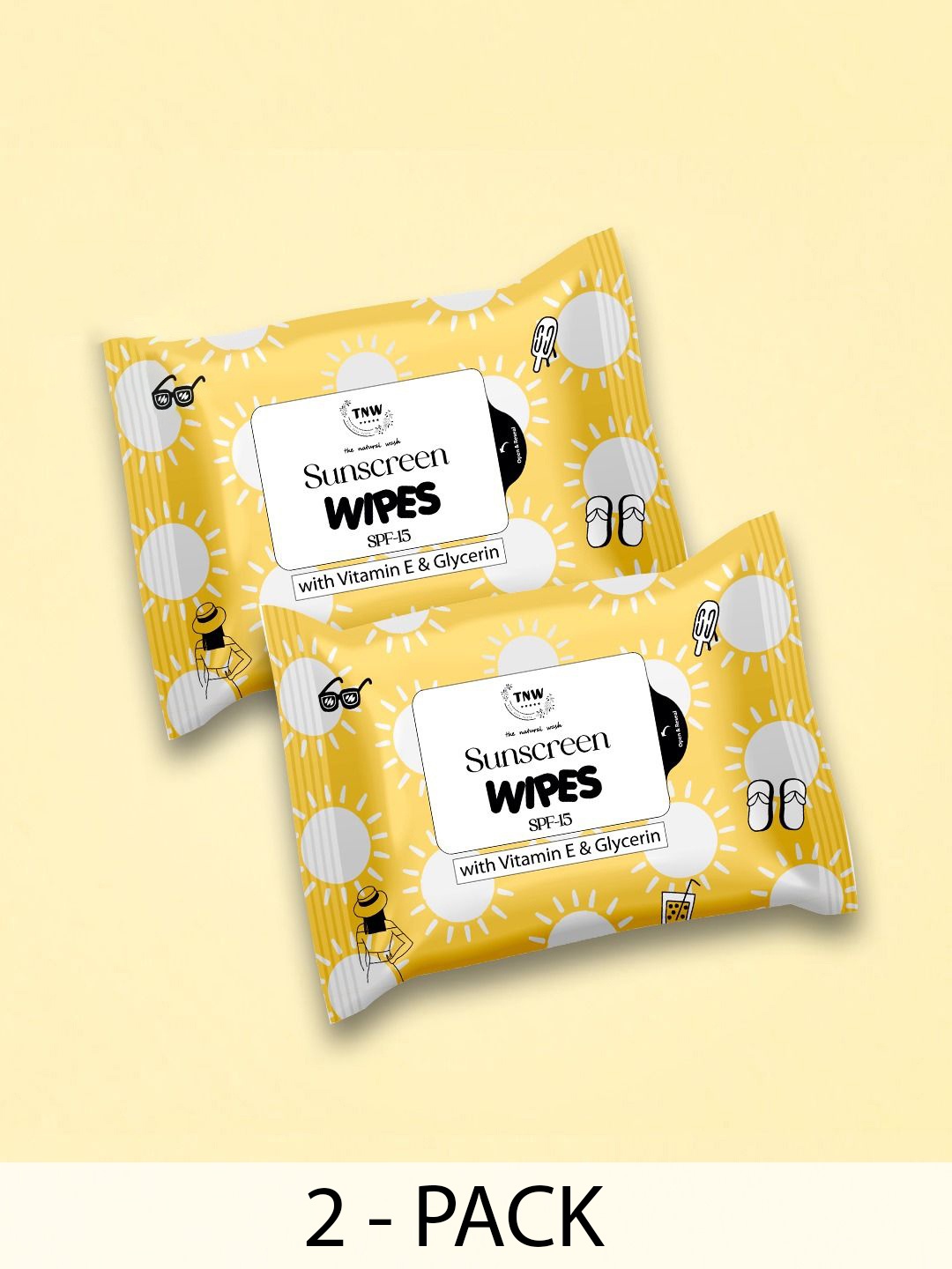 

TNW the natural wash Set of 2 Sunscreen Wipes SPF 15 With Glycerine & Vitamin E- 10 N Each, White