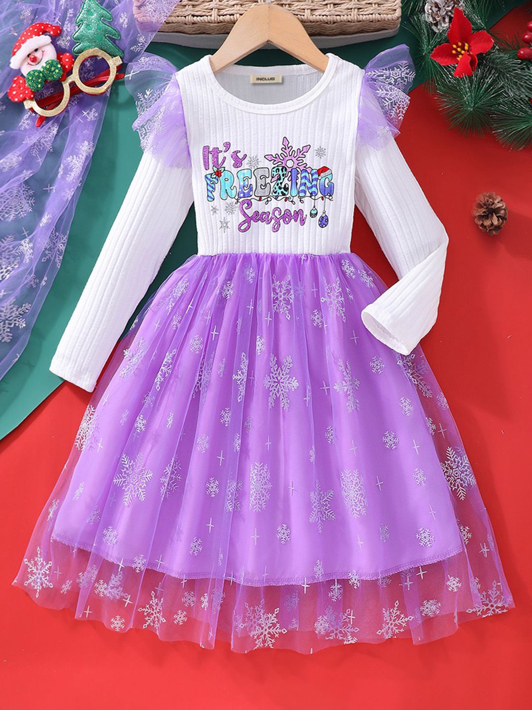 

INCLUD Girls Printed Fit & Flare Maxi Dress, Purple