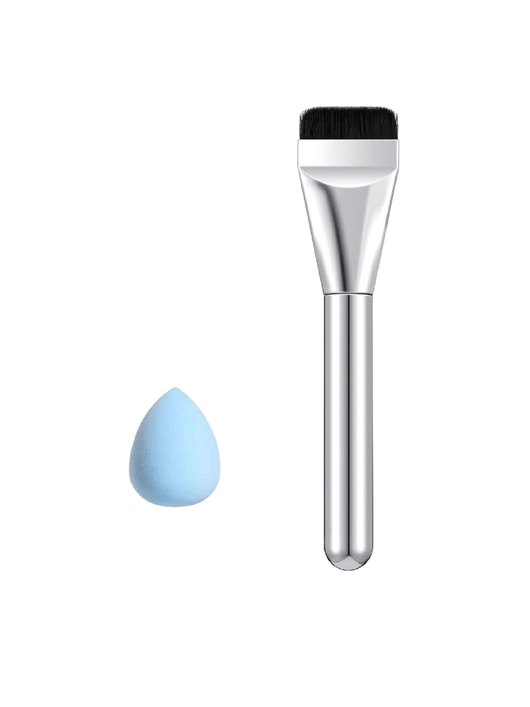 

Facejewel Set Of 2 Makeup Brush With Mini Makeup Puff, Silver
