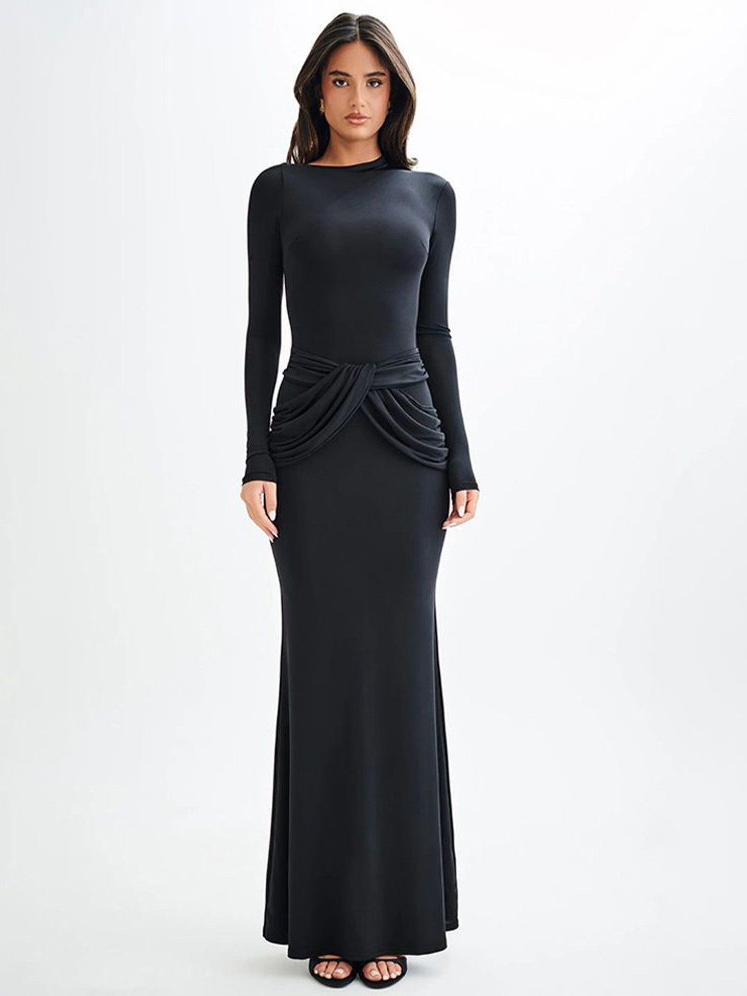 

MIAKEE Women Long Sleeves Sheath Maxi Dress, Black