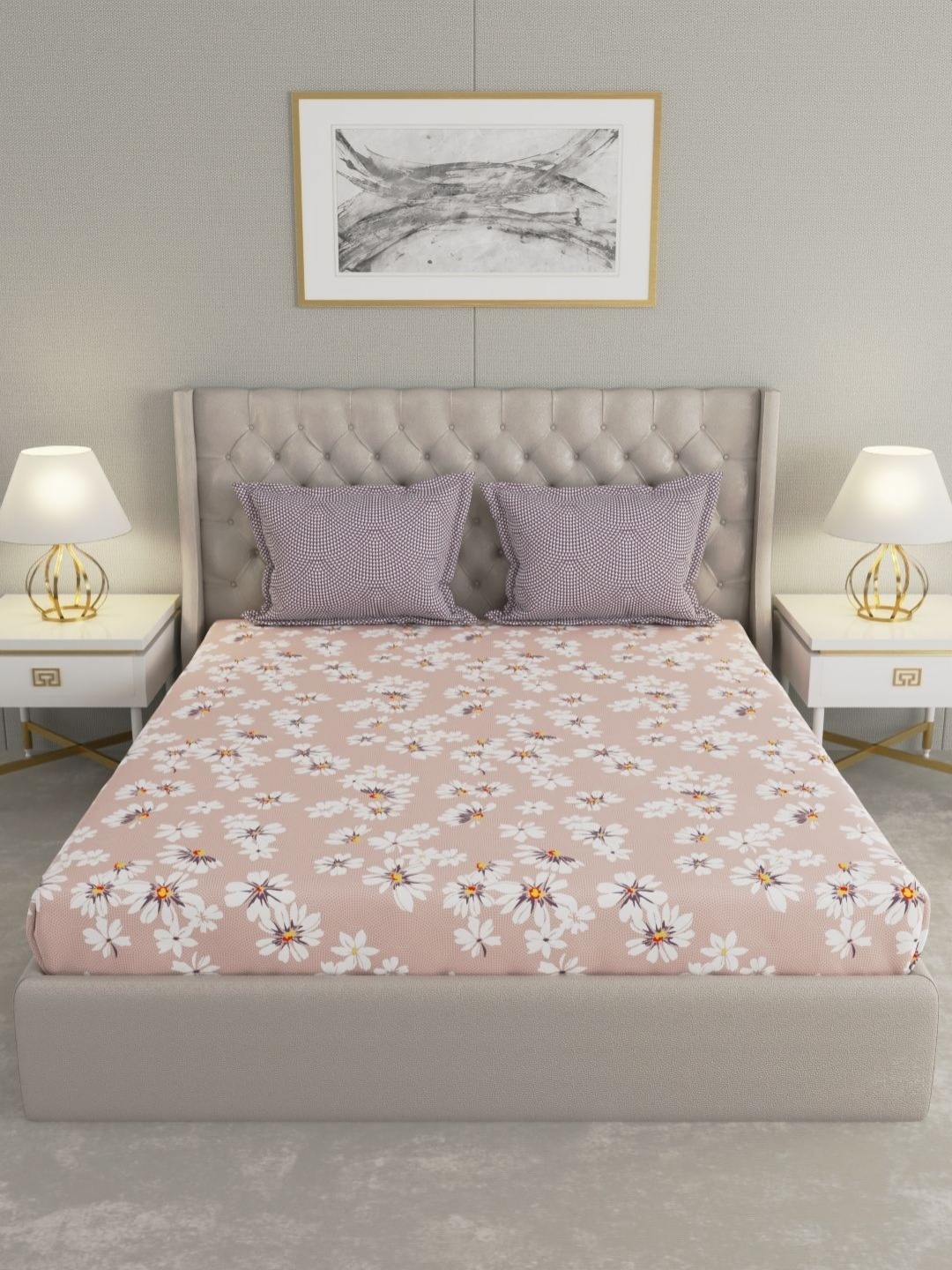 

Raymond Home MYSTIQUE Pink Floral Printed Cotton 110 TC Queen Bedsheet Set 2.54 x 2.24m