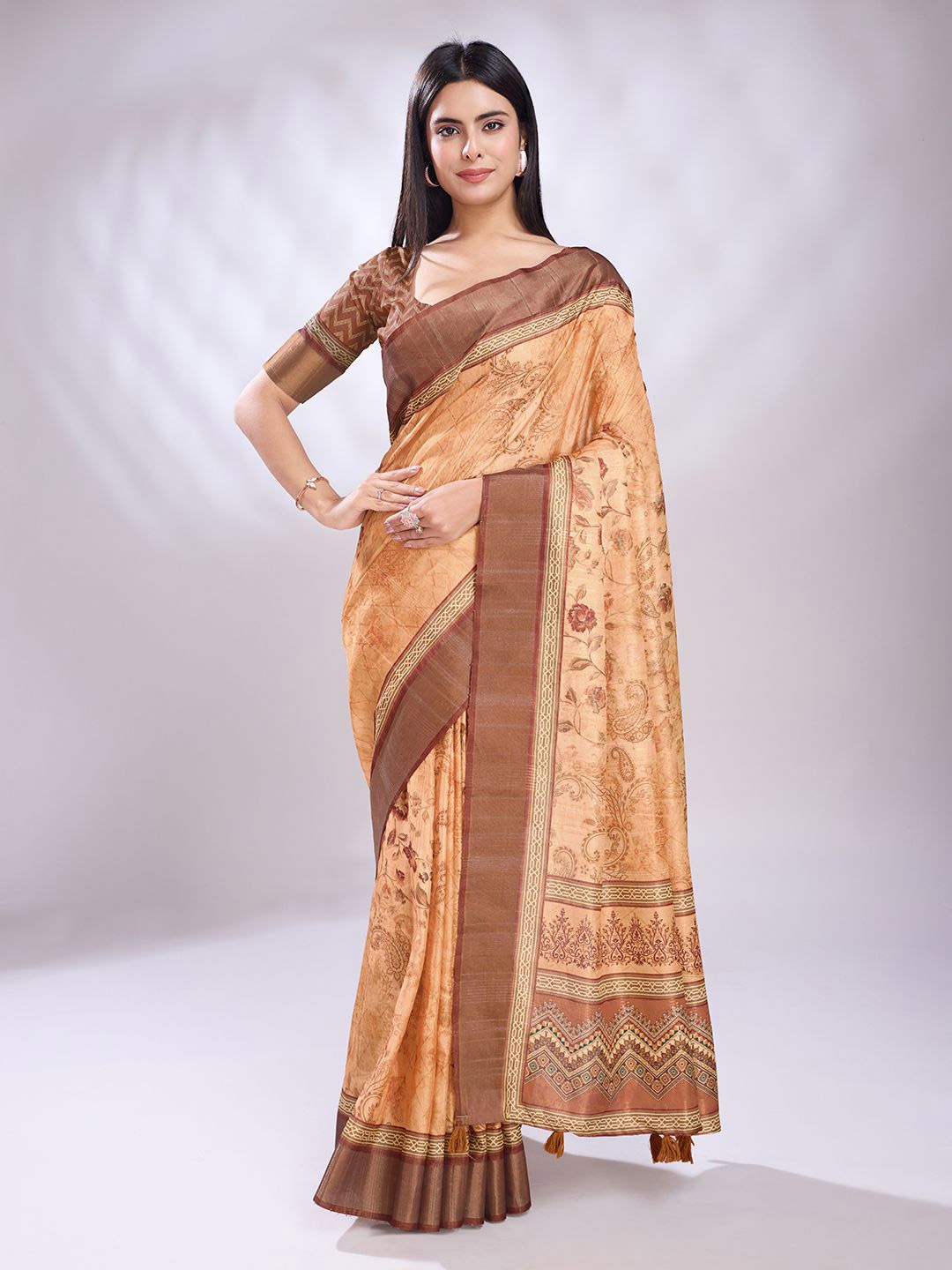 

KALINI Ethnic Motifs Printed Saree, Rust