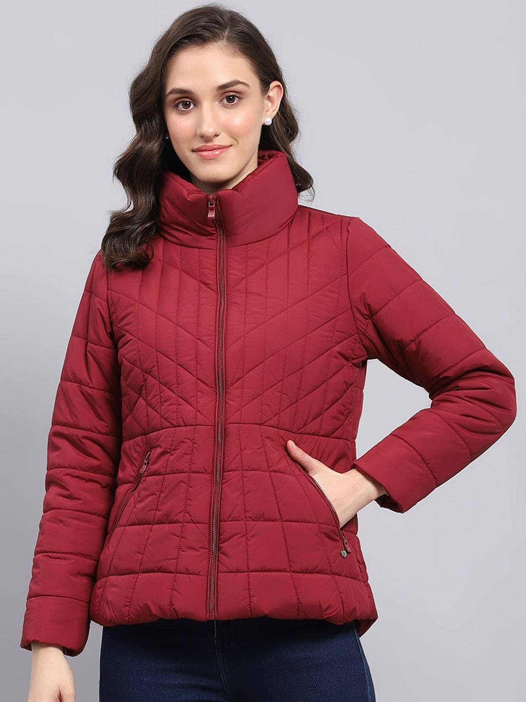 

Monte Carlo Women Mock Collar Solid Casual Padded Jacket, Maroon