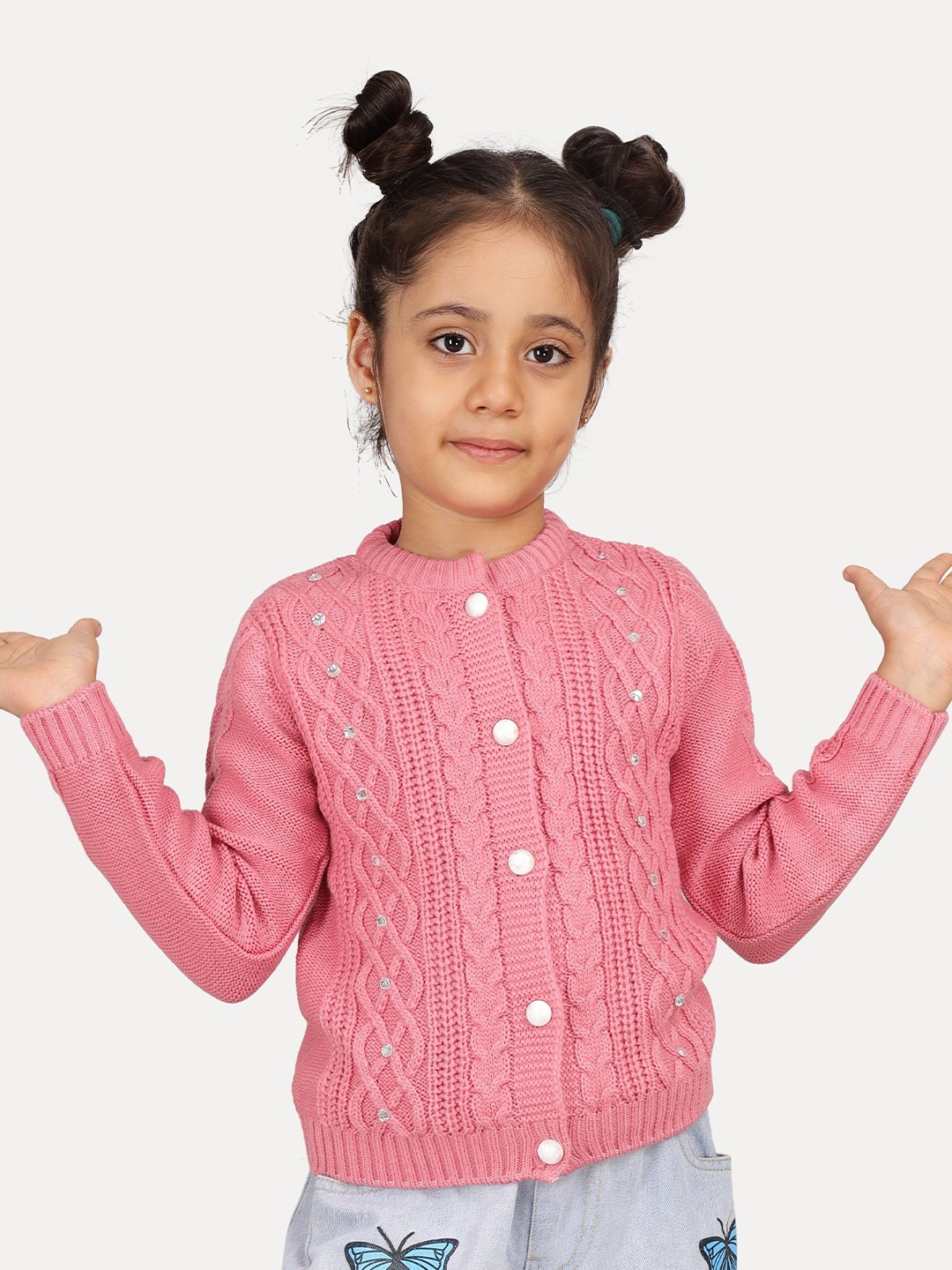 

JoE Hazel Girls Cable Knit Striped Winter Sweaters, Pink
