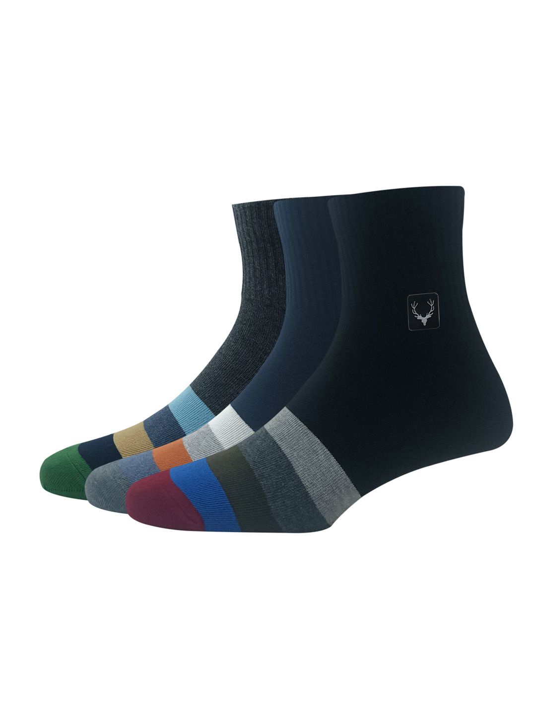 

Allen Solly Men Pack Of 3 Striped Cotton Above Ankle-Length Socks, Black