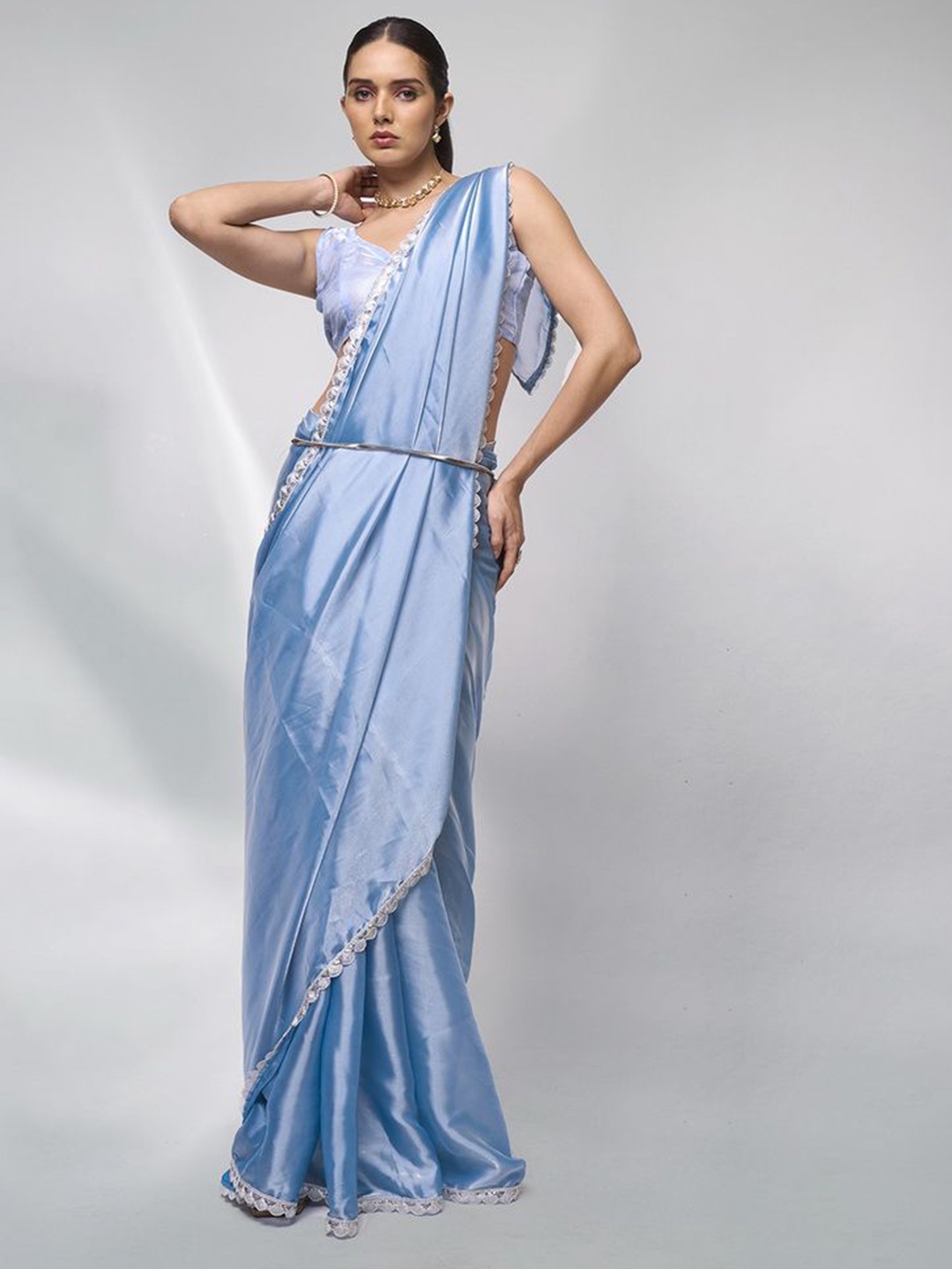 

Kalista Sequinned Organza Ready to Wear Saree, Turquoise blue
