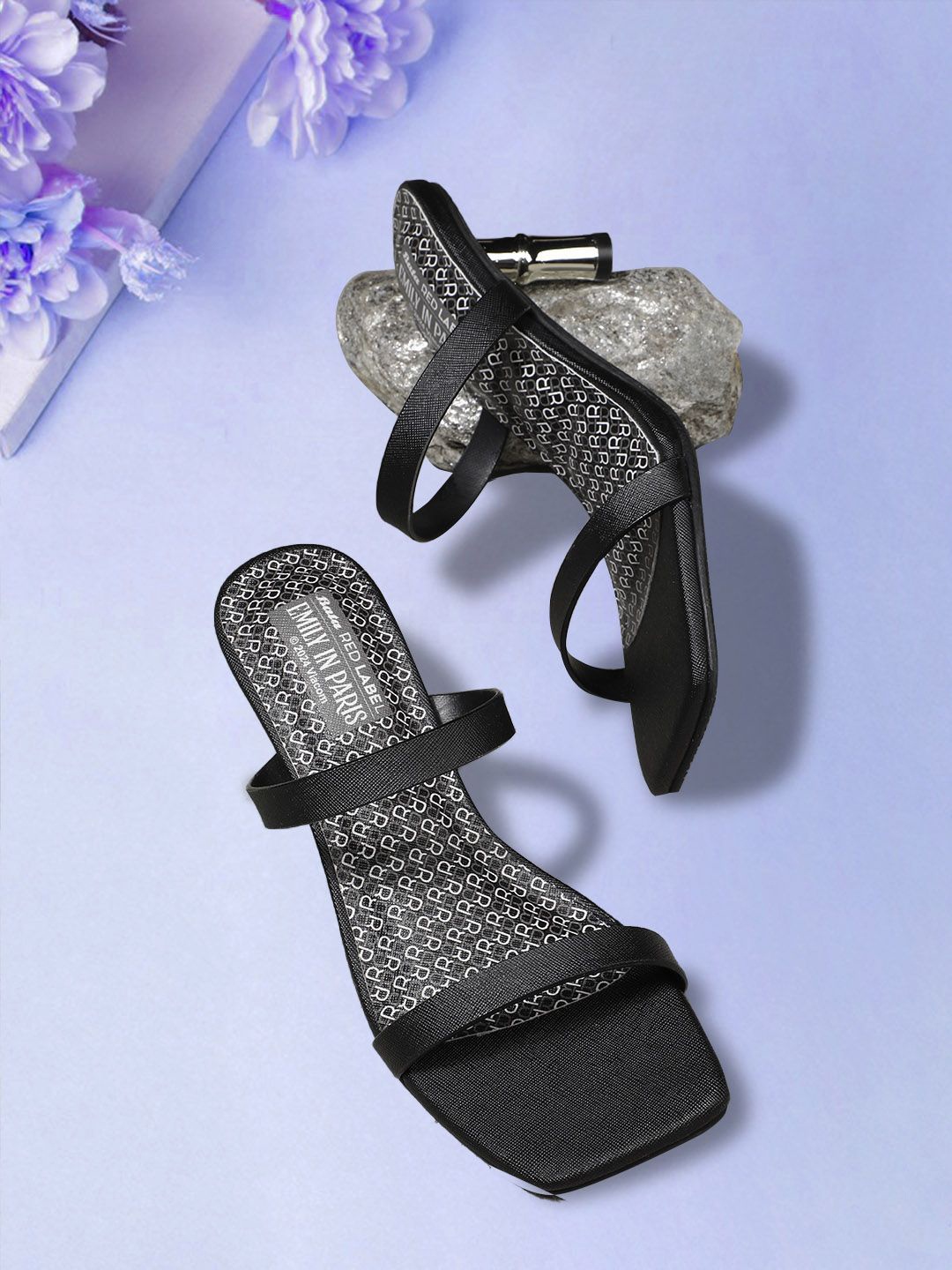 

Bata Printed Slim Heel Sandals, Black