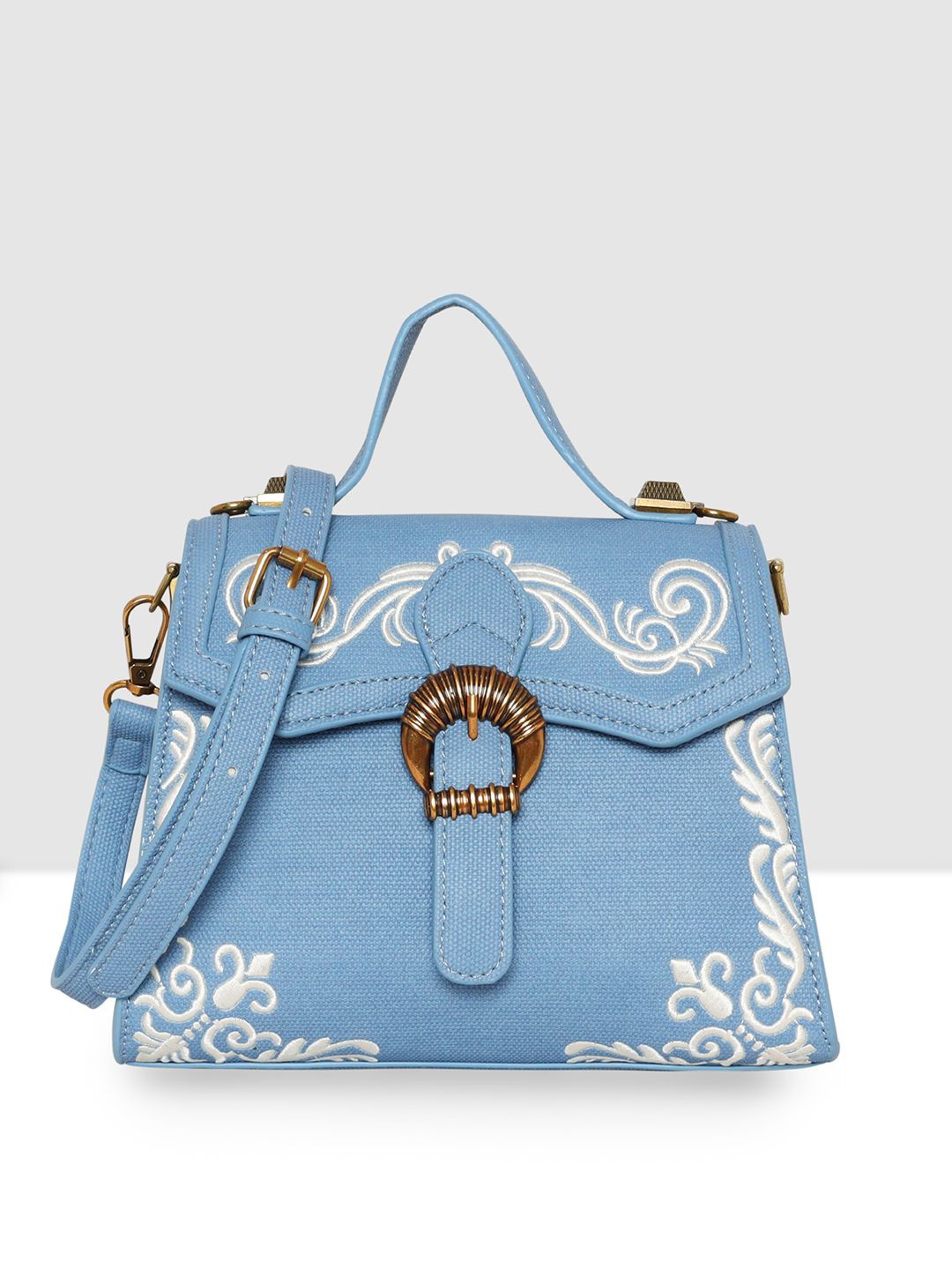 

ESBEDA Women Ethnic Motifs Textured Structured Satchel Bag, Blue