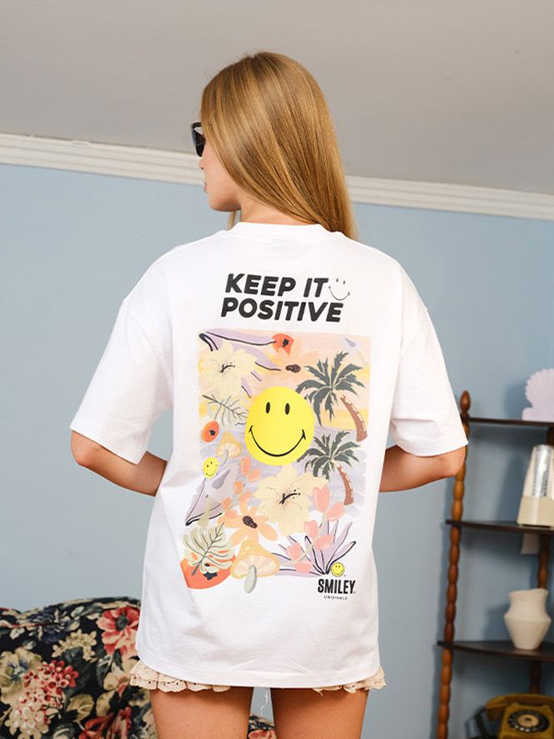 

Bonkers Corner Women Graphic Printed Round Neck Cotton Oversized T-shirt, White