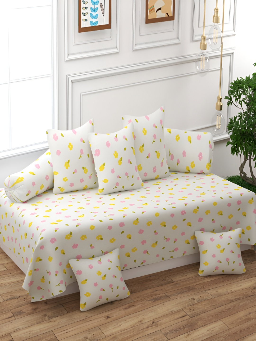 

Bromwick Set Of 8 Pink Printed Diwan Set