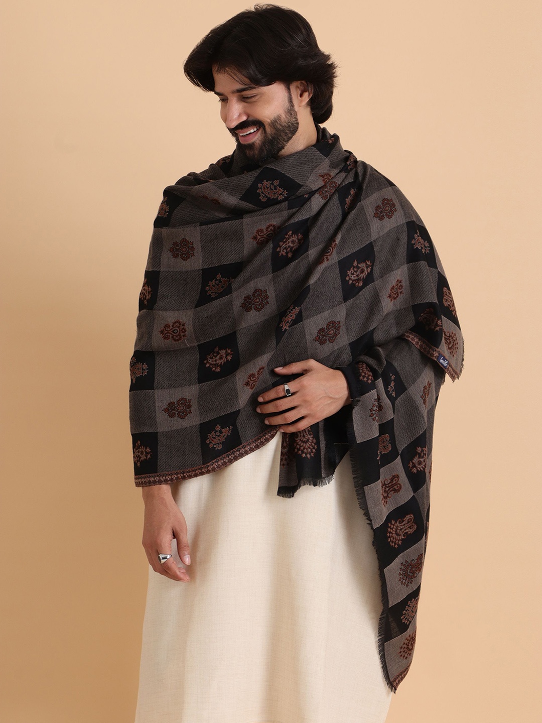 

Tweedle Ethnic Motifs Woven Design Woollen Shawl, Black