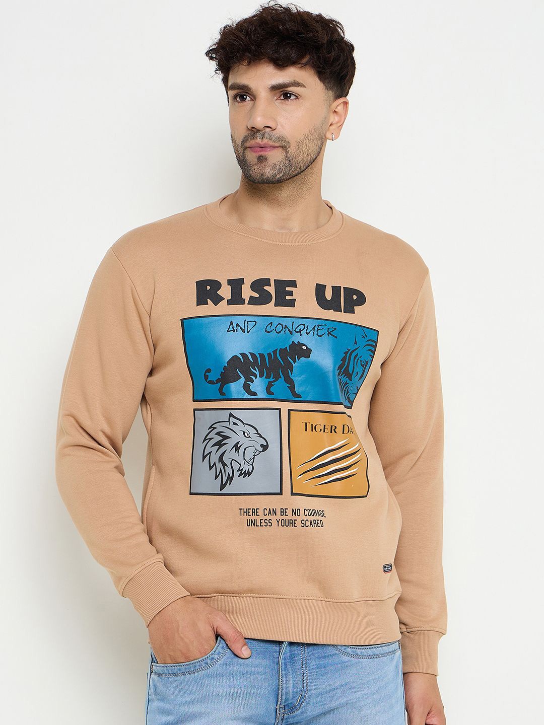 

Duke Men Round Neck Printed Sweatshirt, Beige
