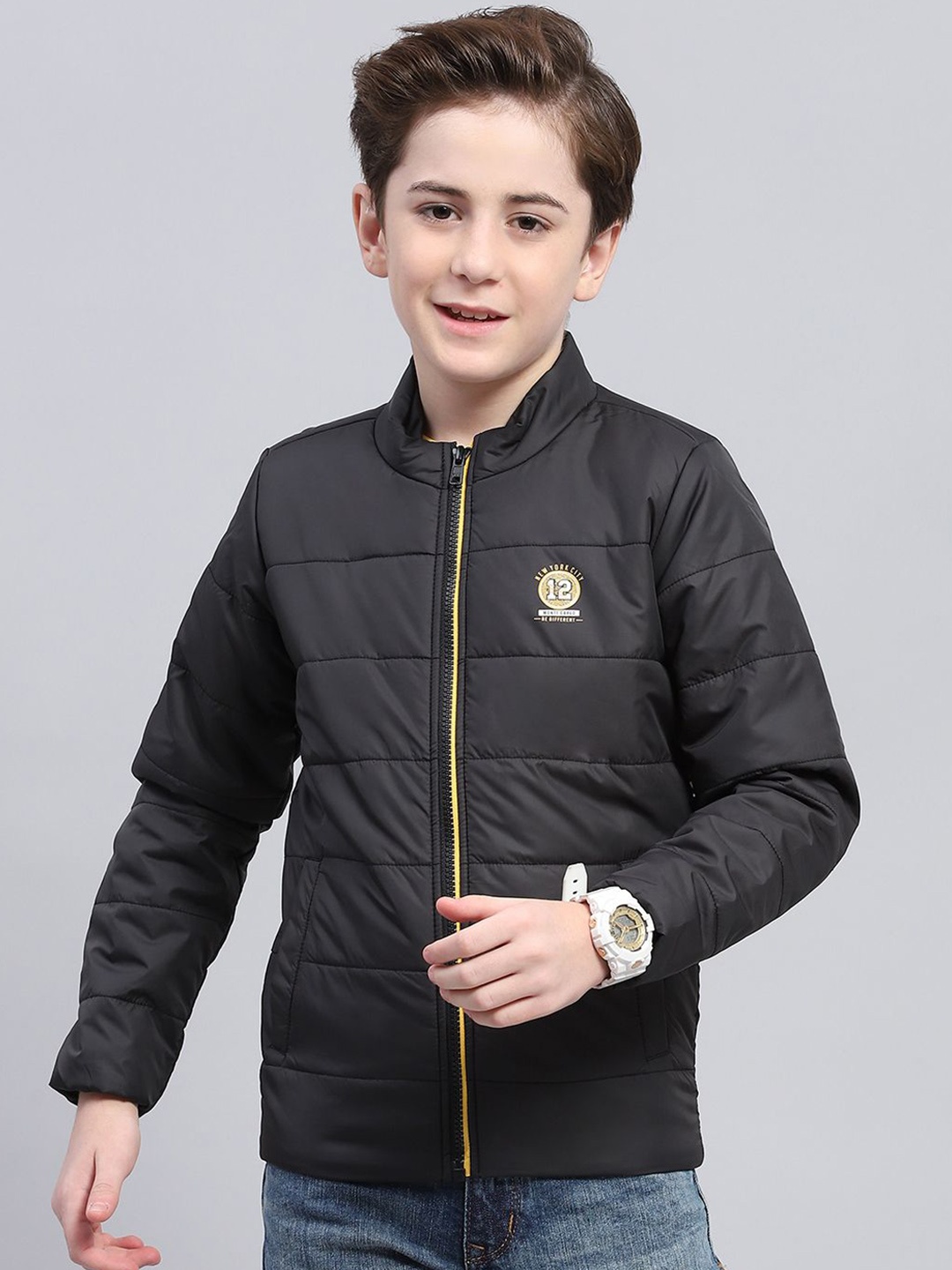 

Monte Carlo Boys Mock Collar Solid Casual Padded Jacket, Black