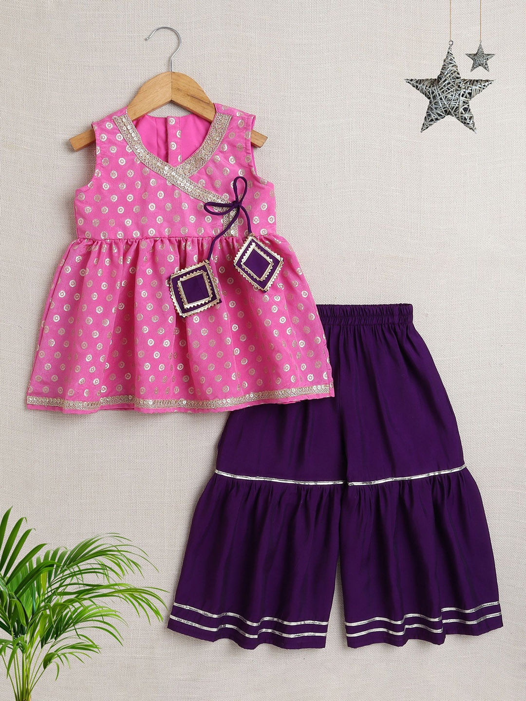 

The Magic Wand Girls Floral Printed A Line Kurta with Sharara, Pink