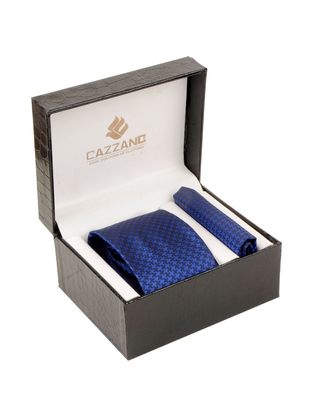 

Cazzano Men Woven Slim Tie and Pocket Square Accessory Gift Set, Blue