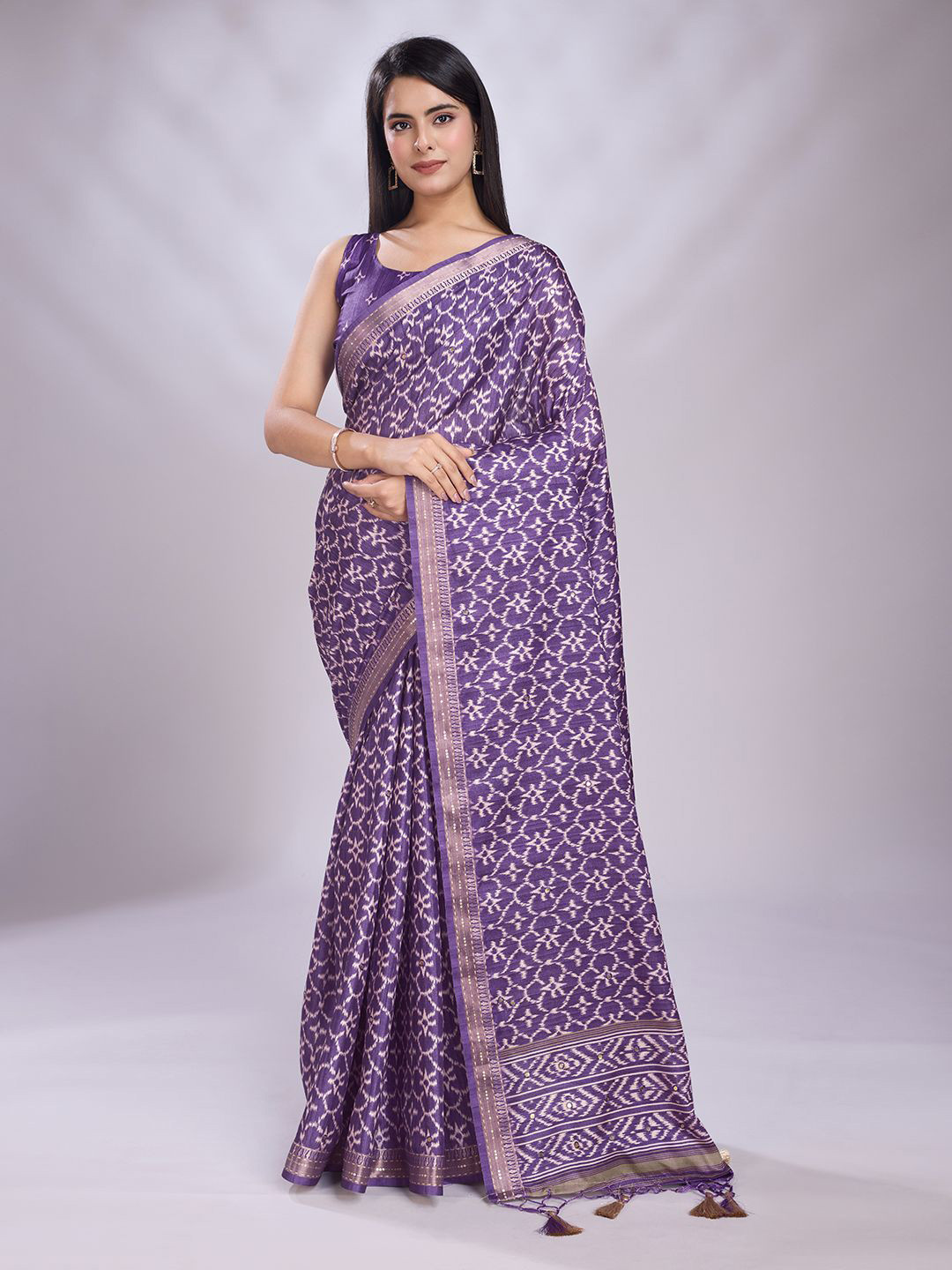 

Mitera Geometric Printed Pure Silk Saree, Purple