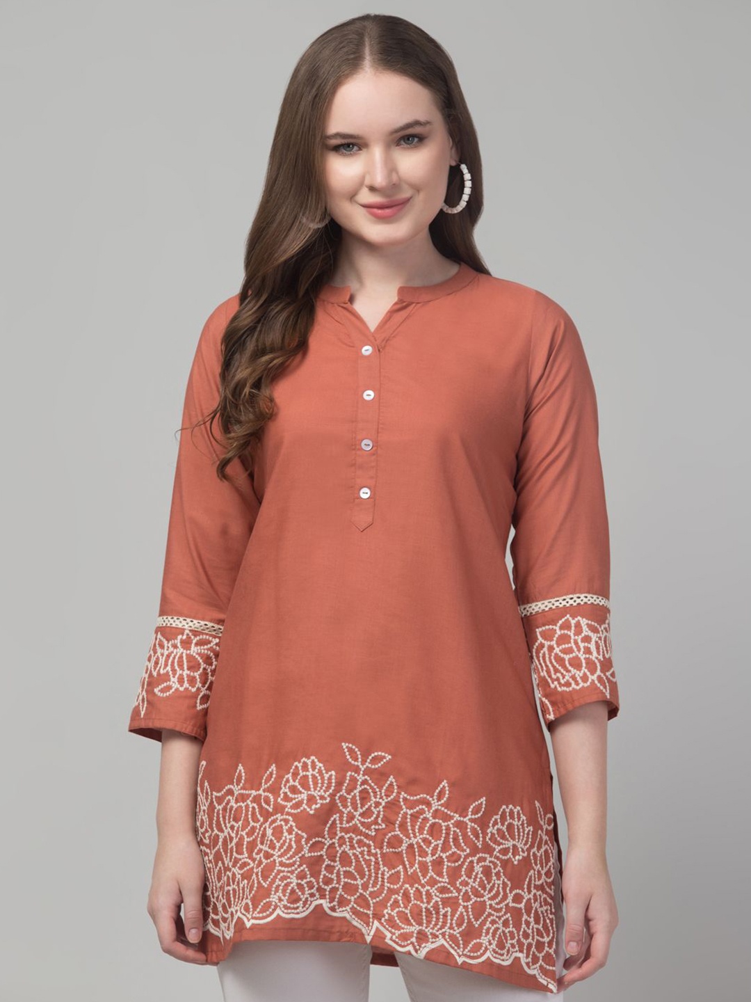 

Trend Level Women Floral Embroidered Kurti, Rust