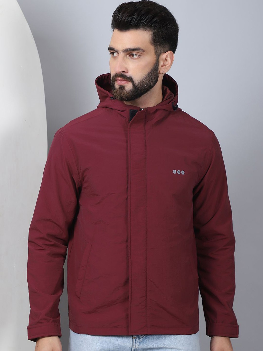 

HOUSE OF VEDAS Men Hooded Solid Casual Padded Jacket, Maroon