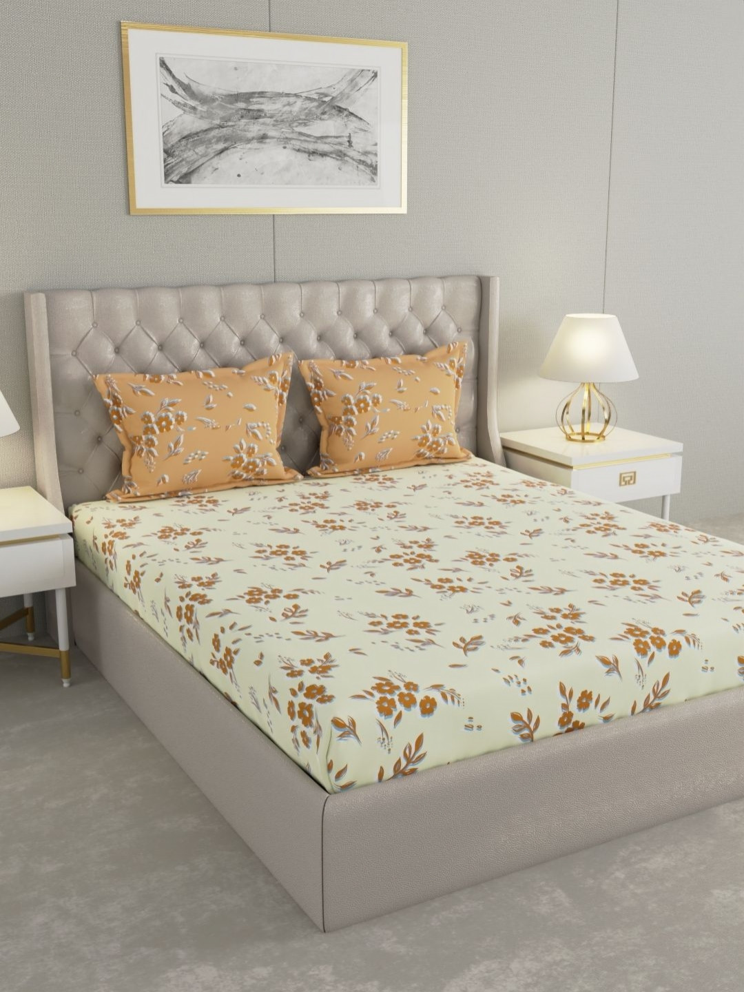 

Raymond Home MYSTIQUE Brown Floral Printed Cotton 110 TC Queen Bedsheet Set 2.54 x 2.24m