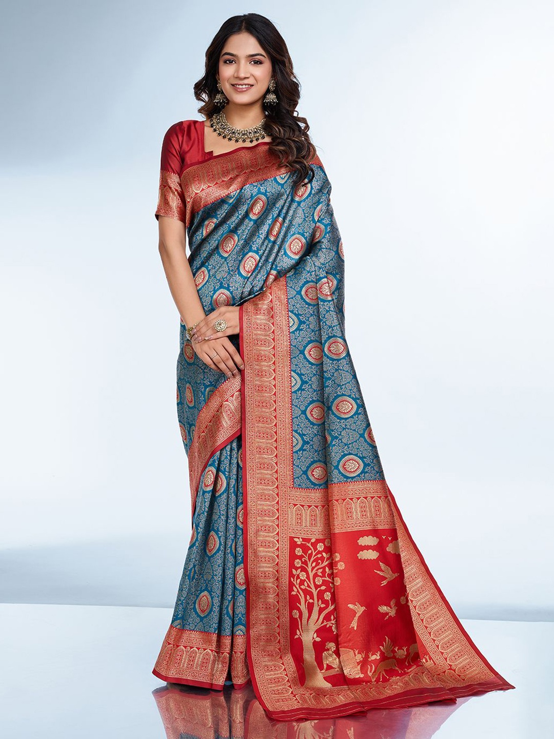 

RICH & ROMAN Woven Design Zari Pure Silk Banarasi Saree, Blue