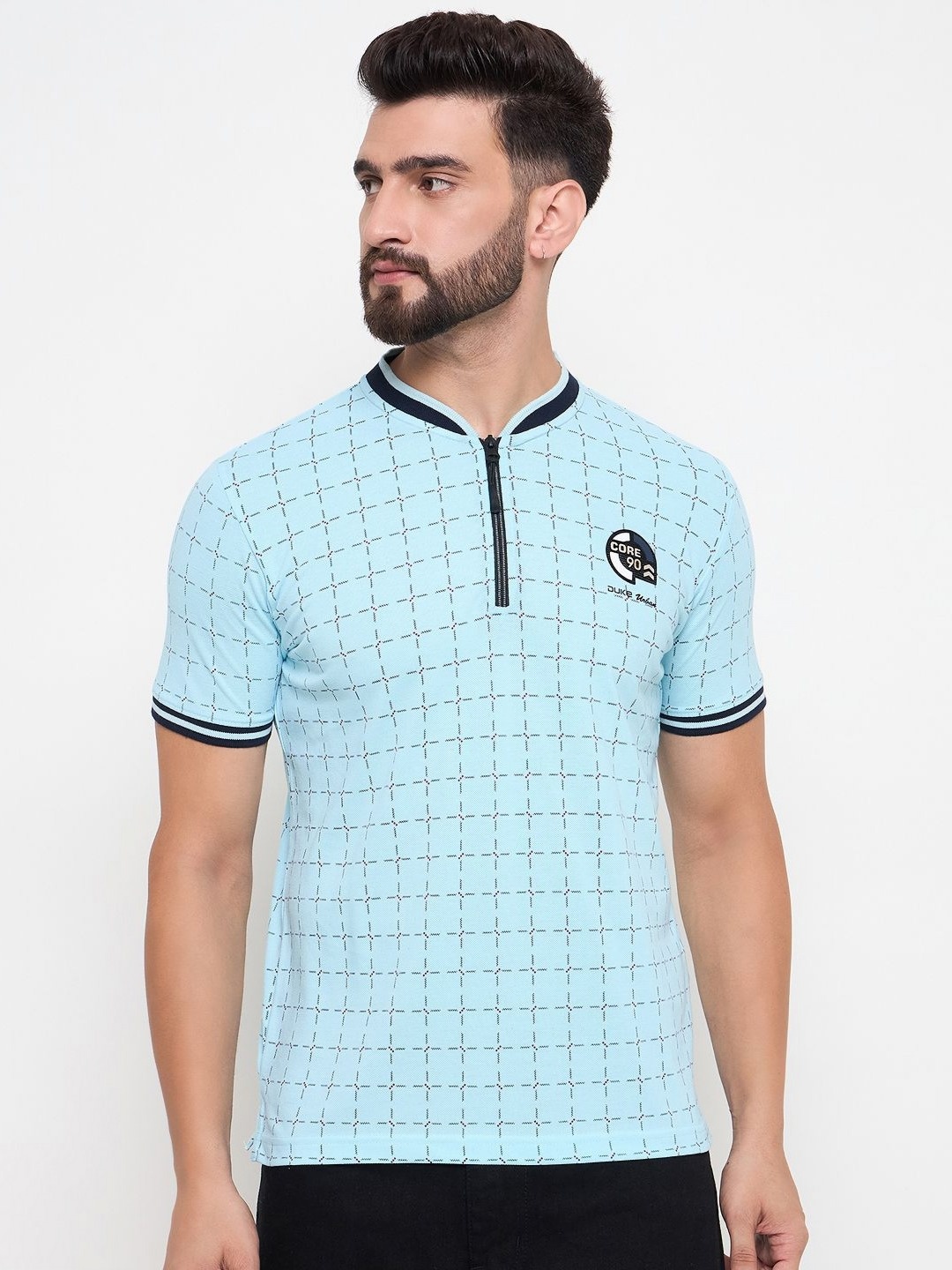 

Duke Men Geometric Printed Round Neck Cotton Slim Fit T-shirt, Blue