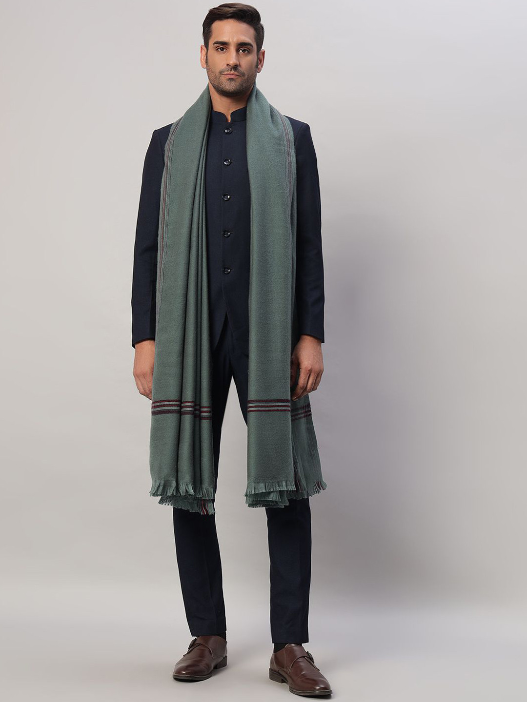 

HANDICRAFT PALACE Abstract Woven Design Woollen Shawl, Grey
