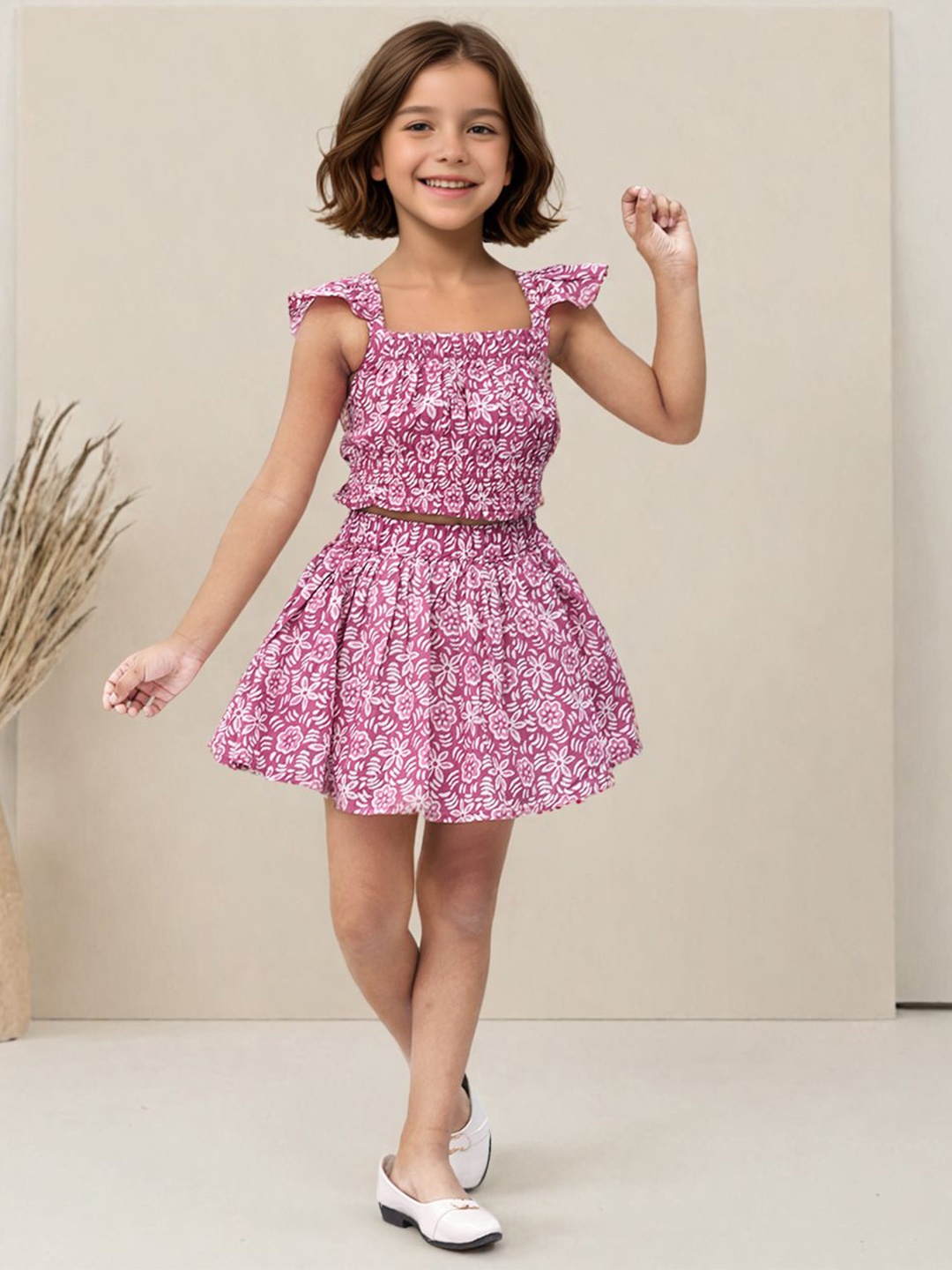 

Toonyport Girls Printed Pure Cotton Top with Skirt, Purple