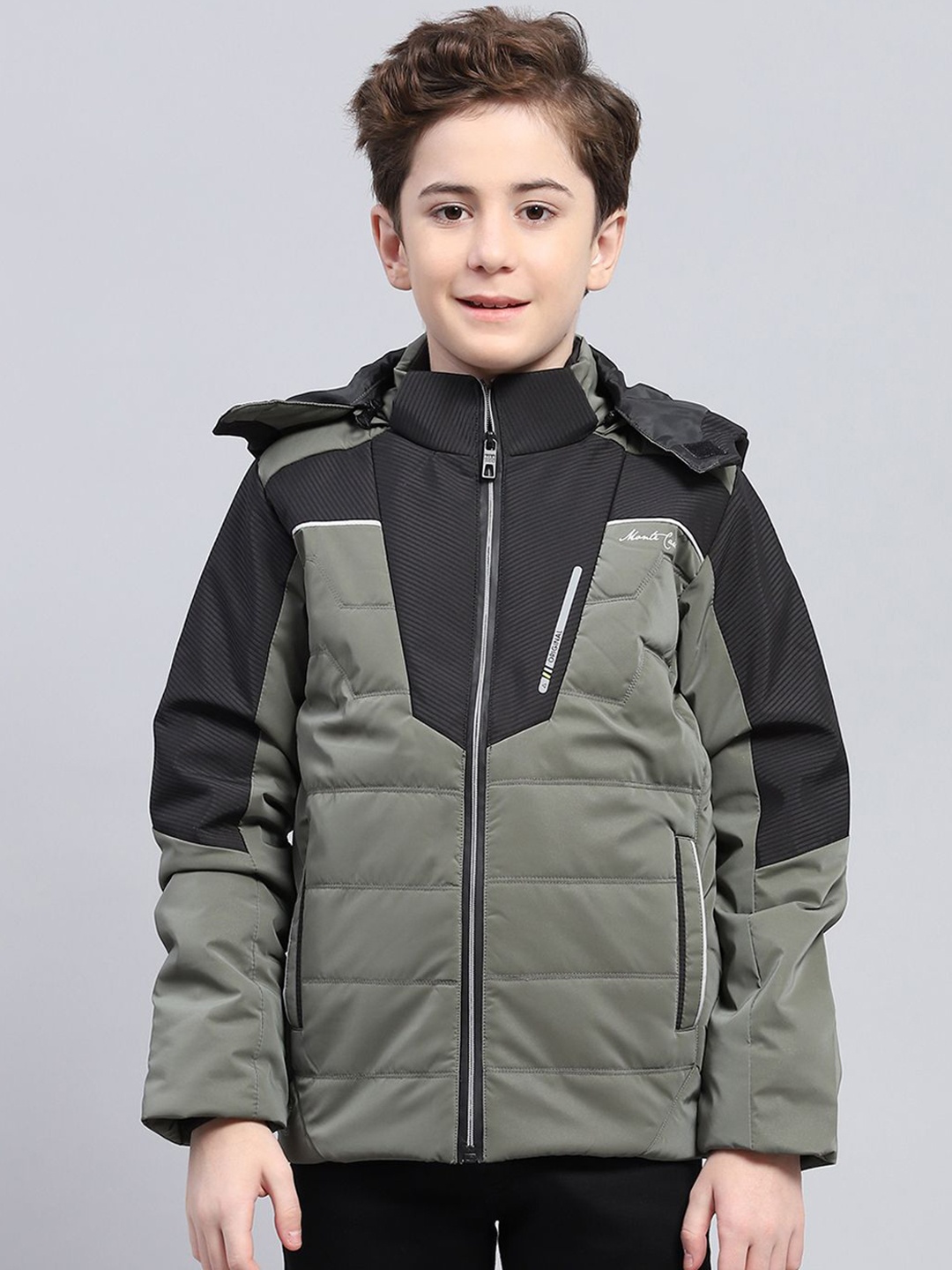 

Monte Carlo Boys Hooded Colourblocked Casual Padded Jacket, Olive