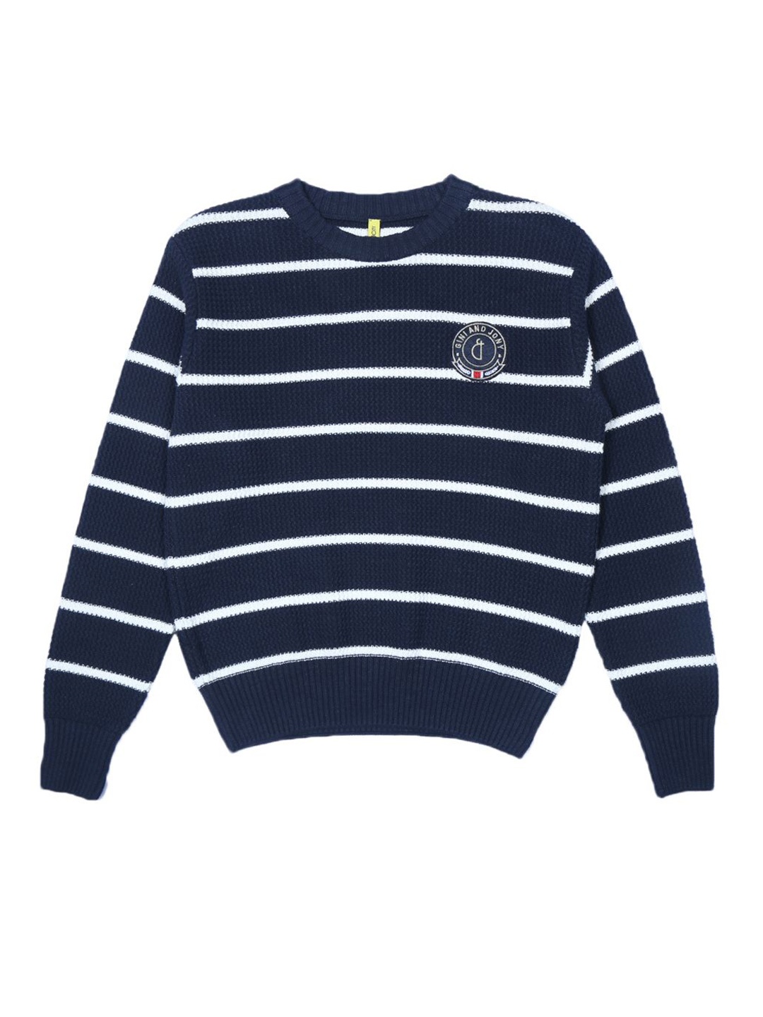 

Gini and Jony Boys Acrylic Striped Round Neck Long Sleeves Pullover Sweaters, Navy blue