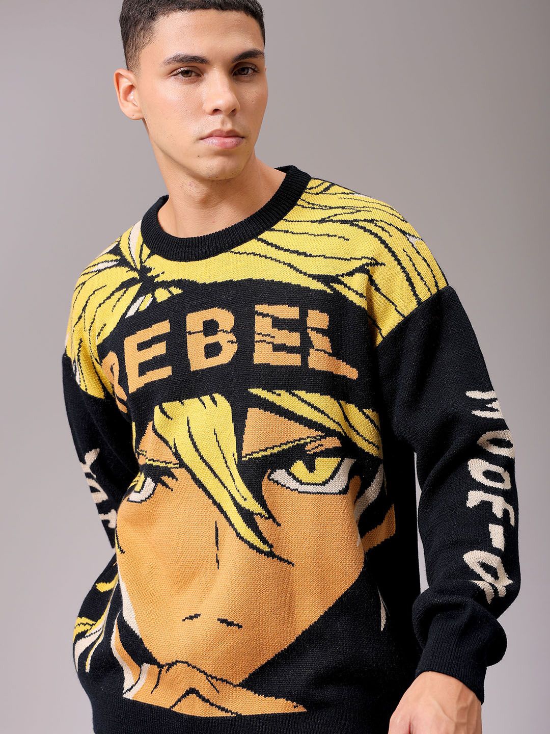 

The Indian Garage Co Men Graphic Printed Winter Pullover, Black