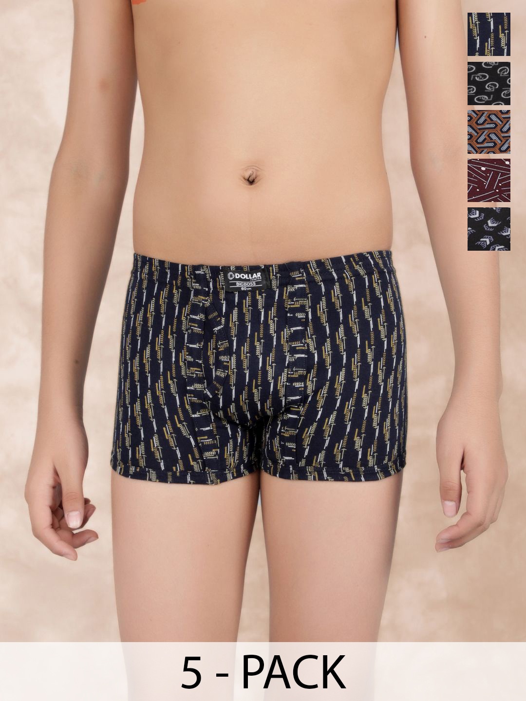 

Dollar Bigboss Boys Pack Of 5 Assorted Trunks MBKTR-10-CZYLNG-PO5-CO3, Black