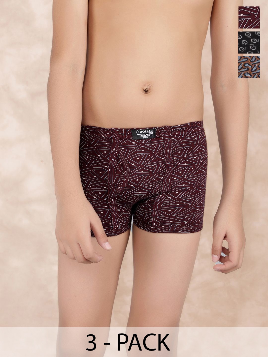 

Dollar Bigboss Boys Pack Of 3 Printed Trunks MBKTR-10-CZYLNG-PO3-CO4, Black