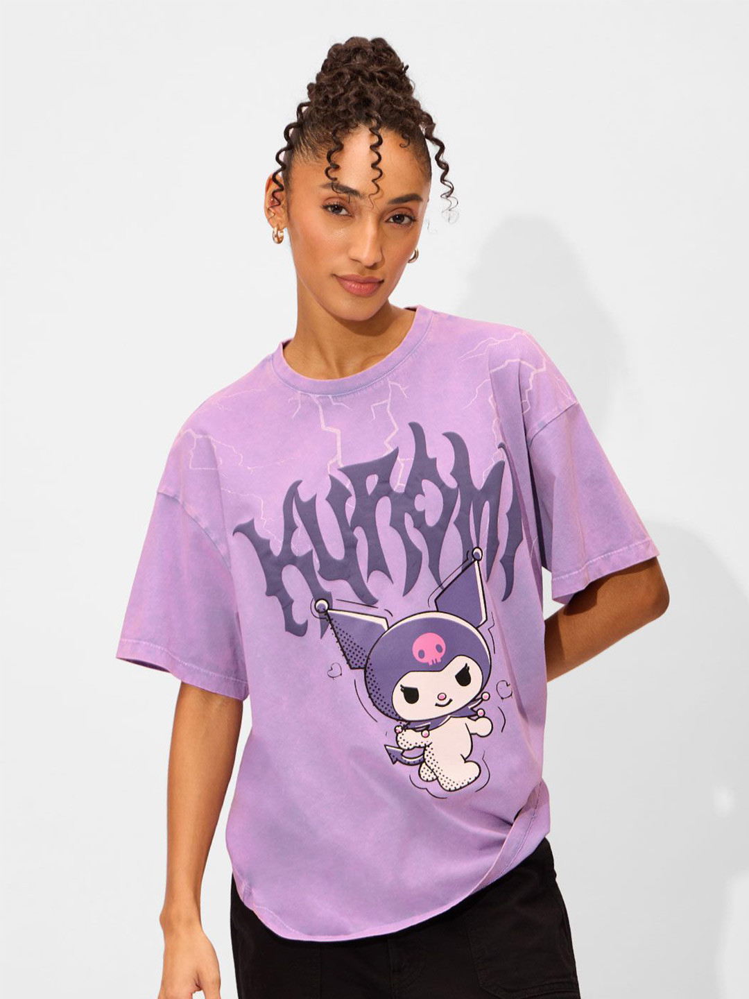 

The Souled Store Women Graphic Printed Round Neck Cotton Oversized T-shirt, Lavender