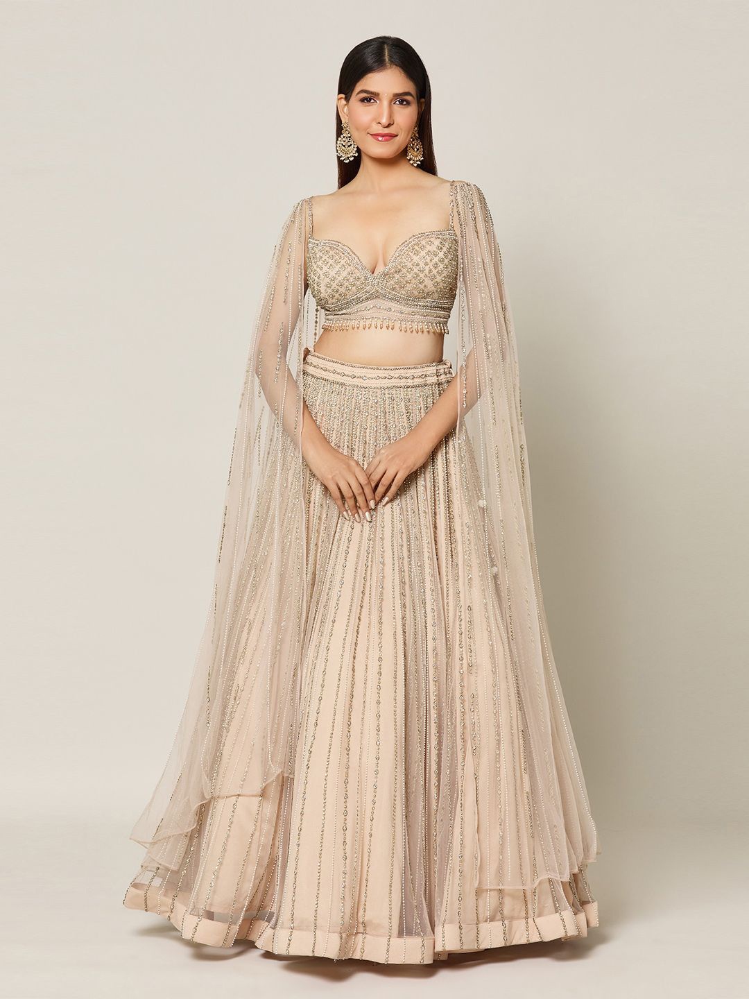 

Samyukta Singhania Embroidered Ready to Wear Lehenga & Choli With Attached Dupatta, Beige