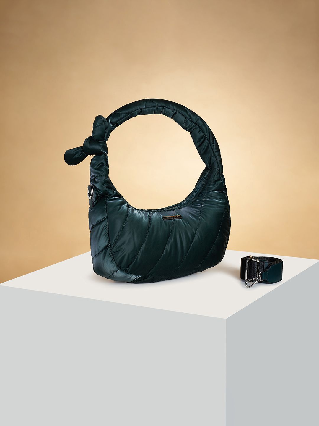 

Forever Glam by Pantaloons Women Textured Half Moon Handheld Bag, Teal