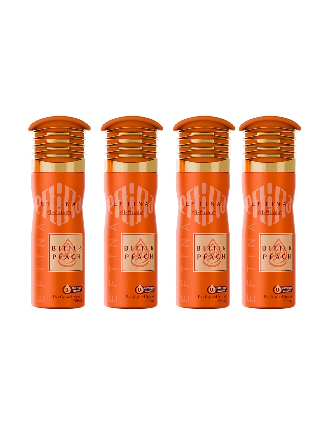 

Al-Nuaim Set Of 4 Bitter Peach Alcohol-Free Long Lasting Deodorant - 200 ml each, Orange