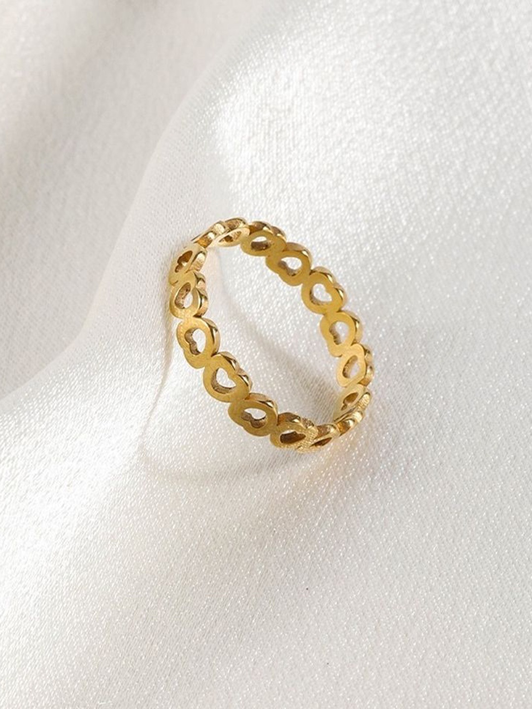 

MYKI Gold-Plated Stainless Steel Heart Shaped Adjustable Band Finger Ring