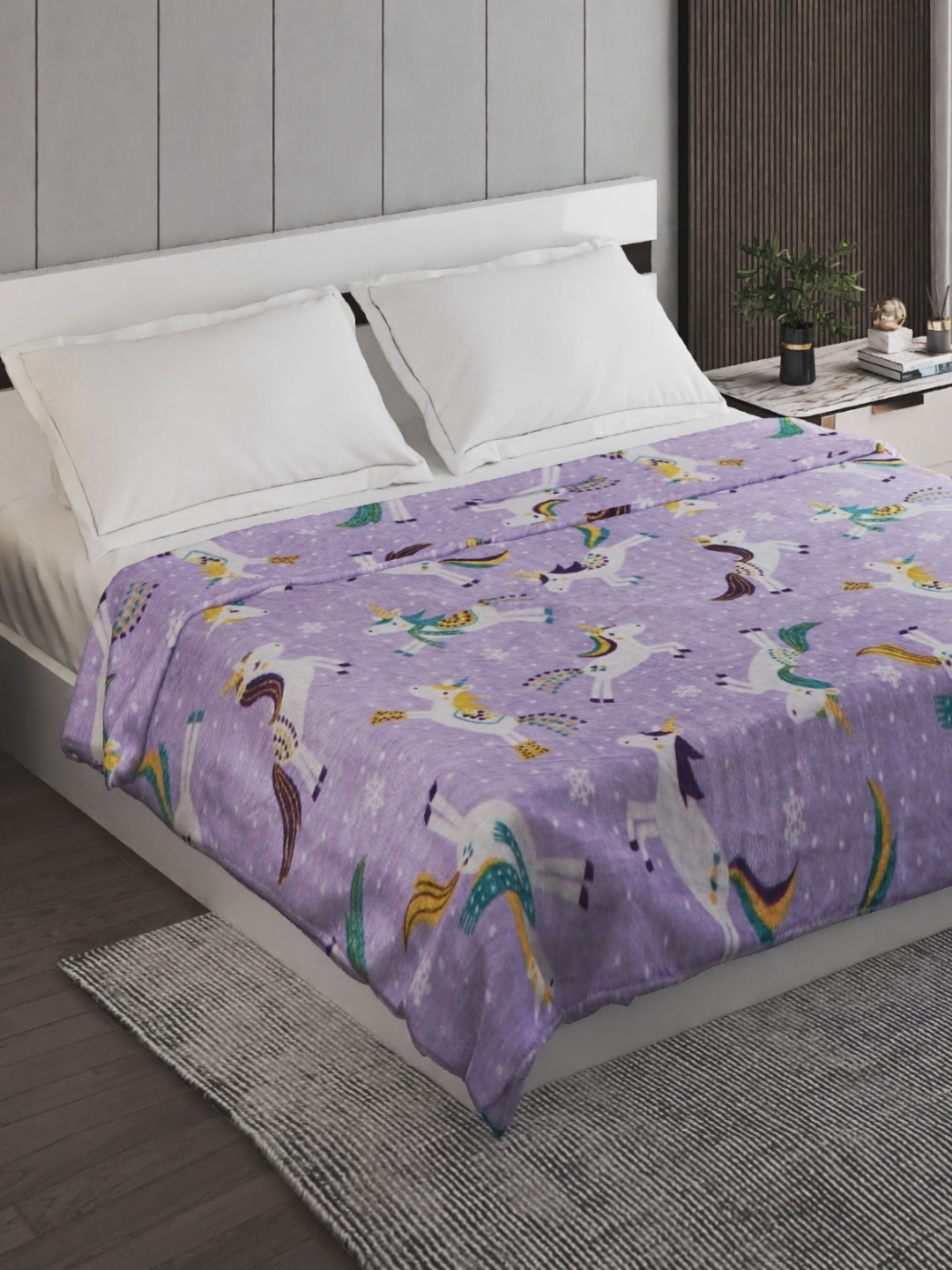 

Home Centre Slate Purple & White Unicorn Printed 200GSM Double Bed Blanket