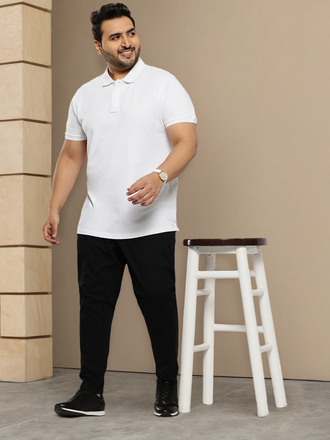 

Sztori Plus Size Polo Collar Pure Cotton T-shirt, White