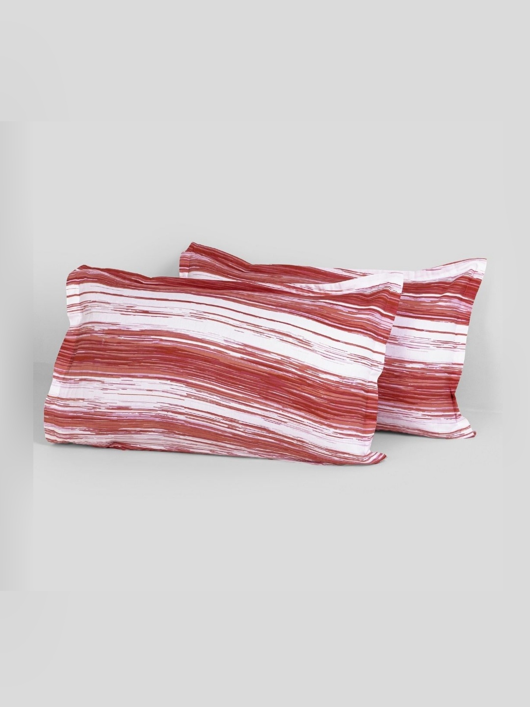 

HOMEMONDE Pink & White 2 Pieces Self Design Pure Cotton Rectangle Pillow Covers