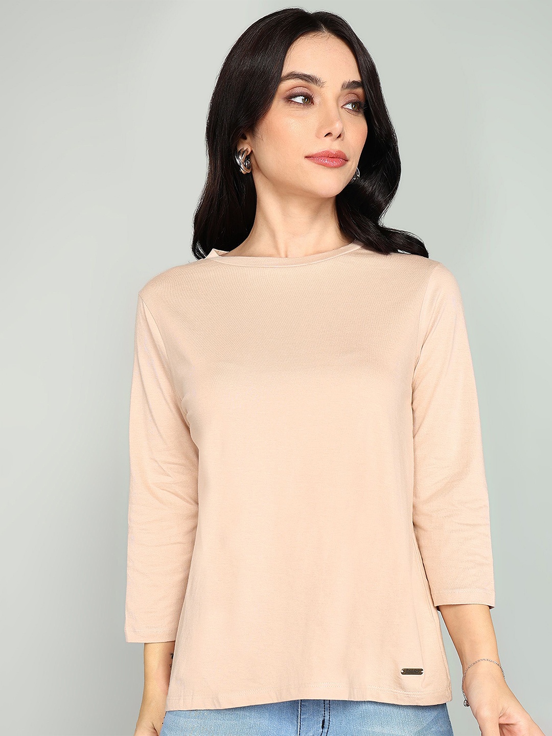 

The Roadster Lifestyle Co. Women Solid Round Neck Pure Cotton T-shirt, Pink