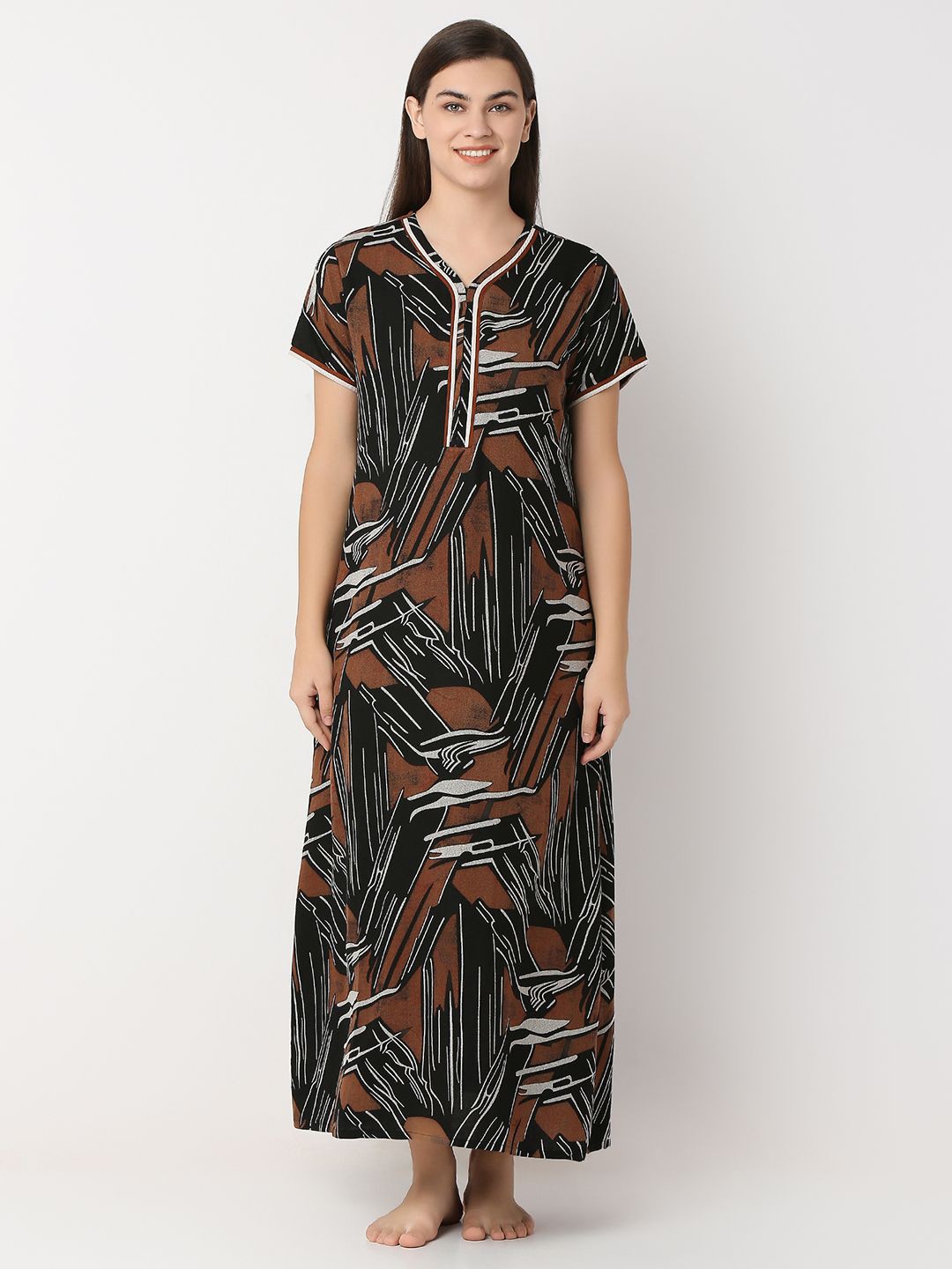 

Juliet Women Ethnic Motifs Printed Maxi Nightdress, Black