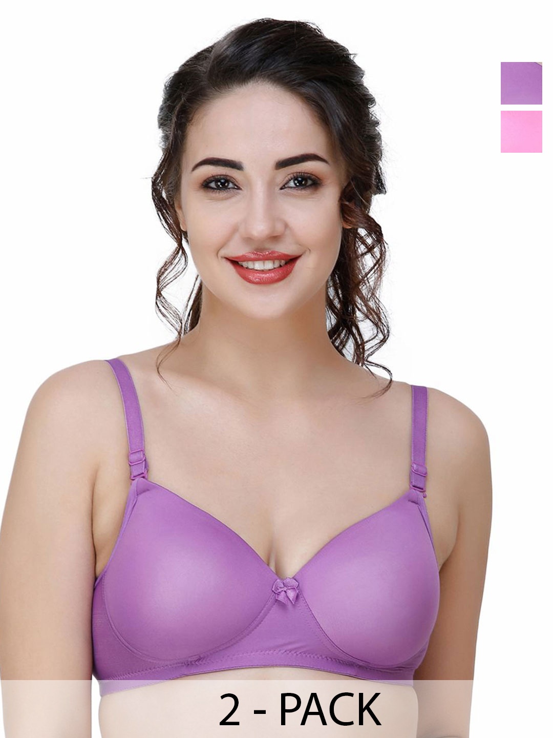 

College Girl Pack of 2 Seamless Full Coverage Lightly Padded Bra, Pink