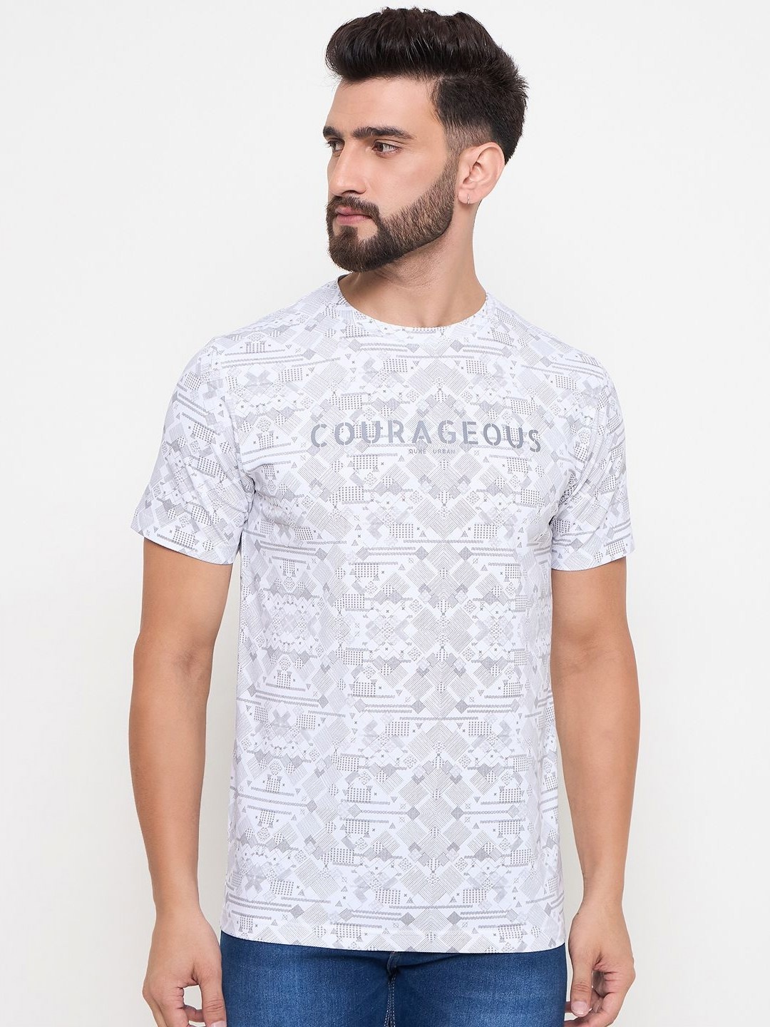 

Duke Men Conversational Printed Round Neck Cotton Slim Fit T-shirt, White