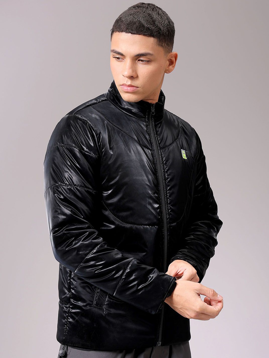 

The Indian Garage Co Men High Neck Solid Puffer Jacket, Black