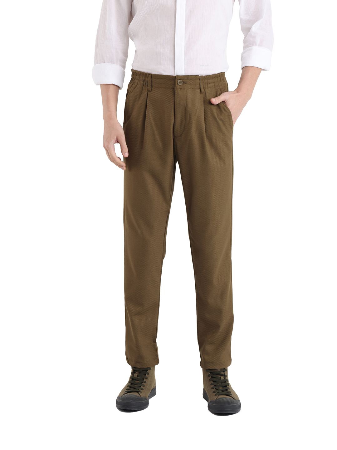 

RARE RABBIT Men Tailored Slim Fit Mid-Rise Trousers, Khaki