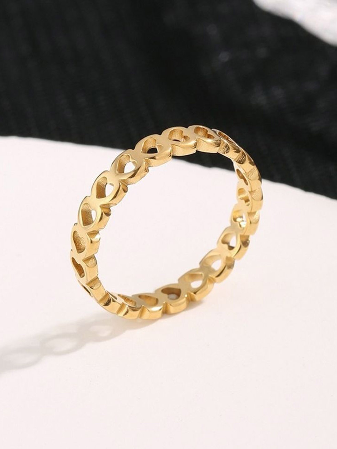 

MYKI Gold-Plated Stainless Steel Heart Shaped Adjustable Band Finger Ring