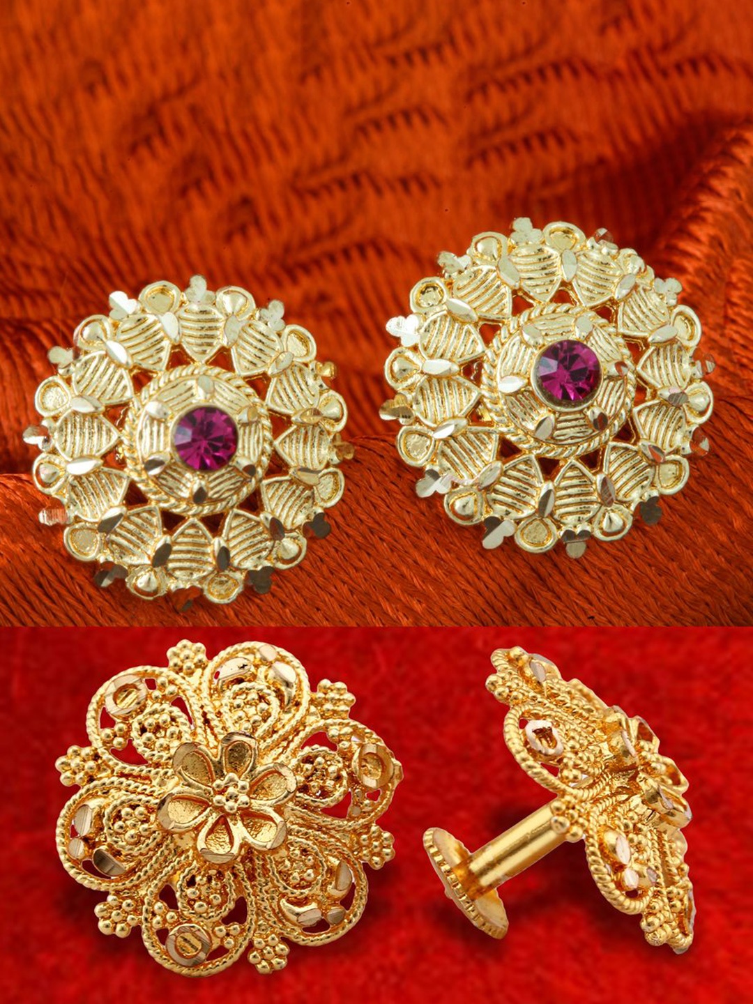 

DIVASTRI Set Of 2 Gold-Plated Circular Stone Studded Studs