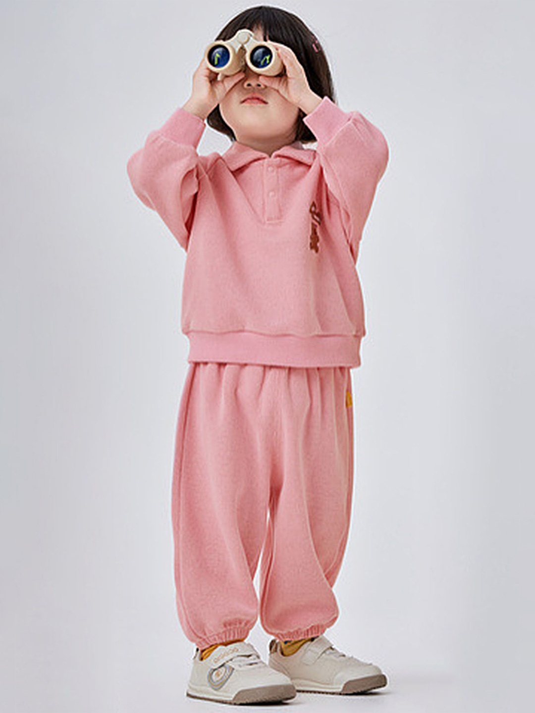 

LULU & SKY Girls Shirt Collar Printed Sweatshirt & Jogger, Pink