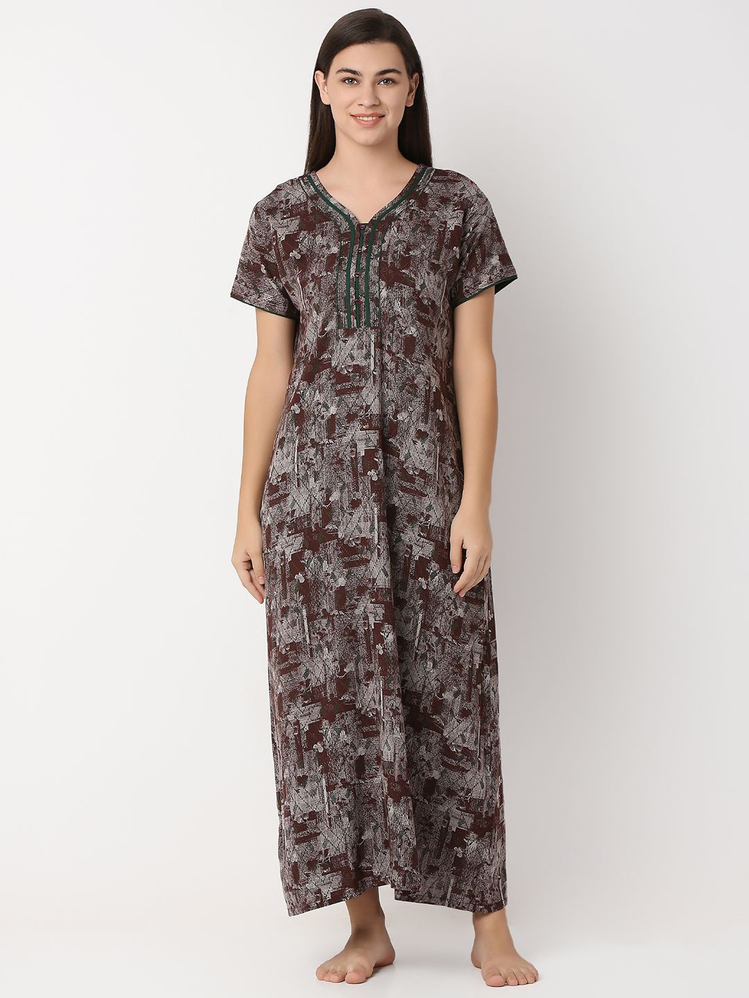 

Juliet Women Printed Maxi Nightdress, Brown